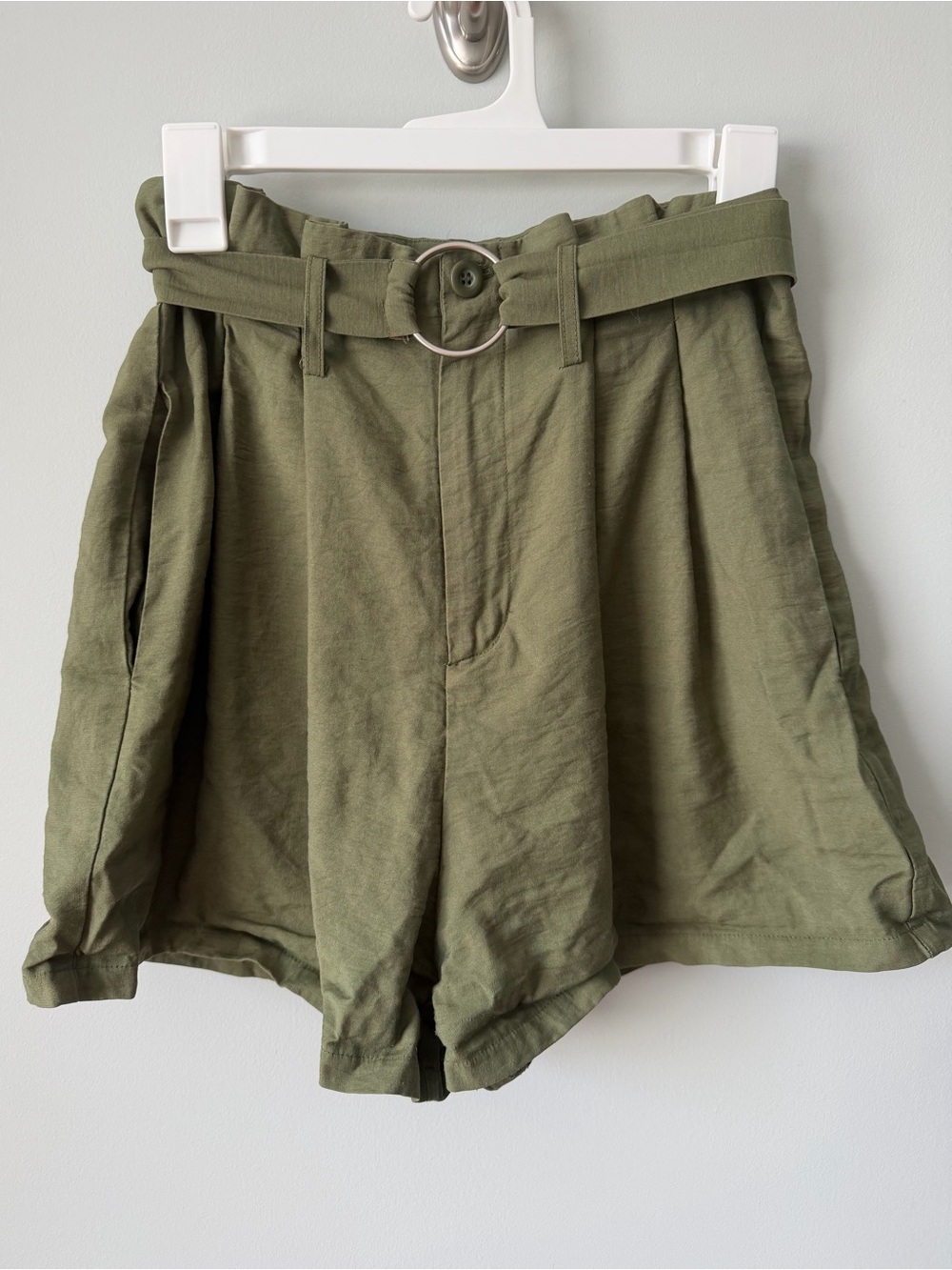 Forever 21 Olive High-Rise Paperbag Shorts with Belt